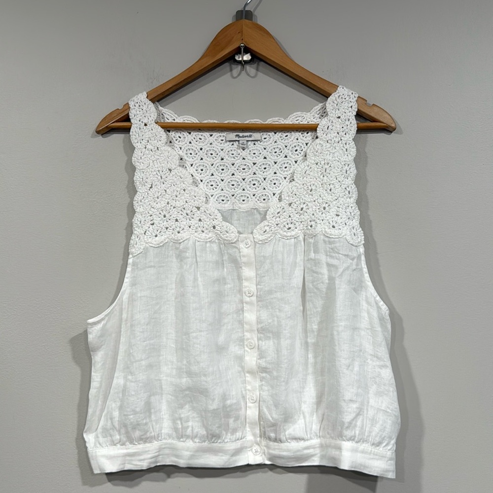 Madewell White Lilah Embroidered Sleeveless V-Neck Blouse 14 NWT - Picture 3 of 5